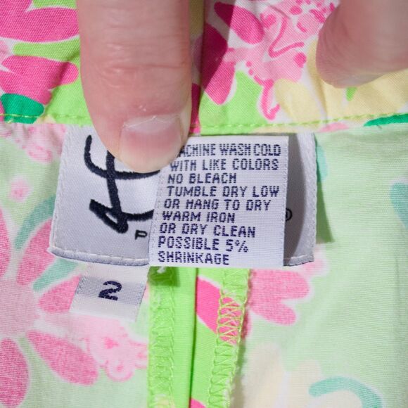 VTG Lilly Pulitzer White Label Crop Pants Green Pink Rhinoceros Flowers Women 2 - Picture 8 of 11